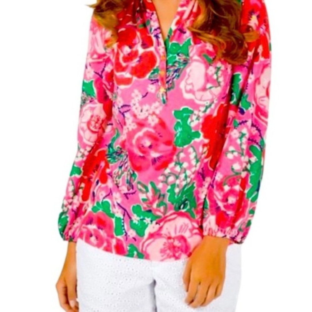 Lily Pulitzer Alima Hotty Pink Floral Top Sz XS EUC Like New! Ret $139